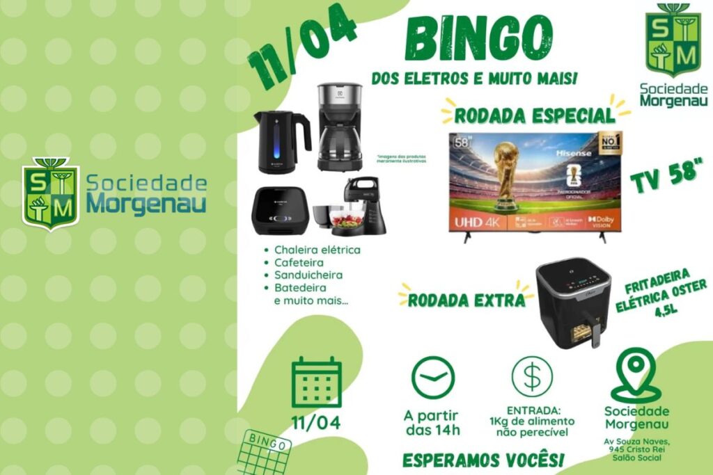 Grande bingo beneficente com diversos prêmios incríveis